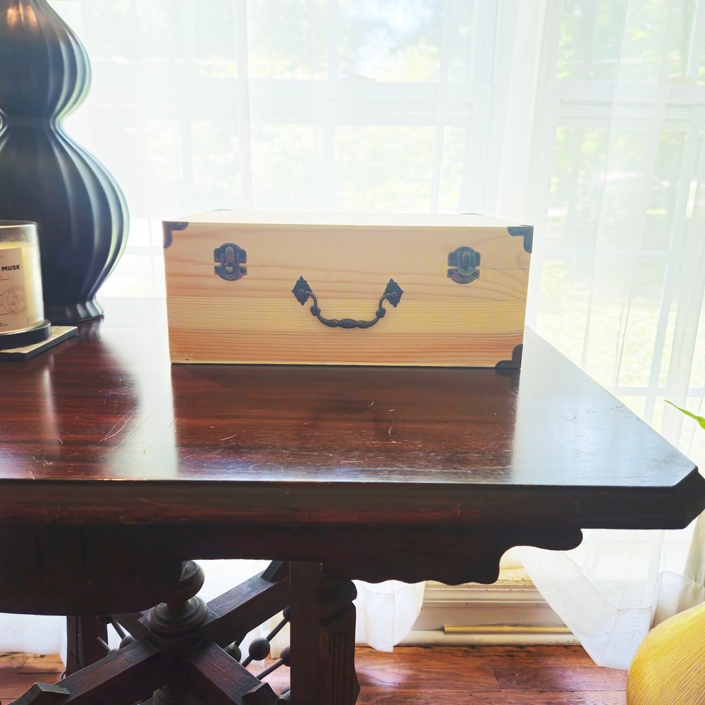 11"x8.5"x4.5" Hinged Unfinished Wooden Pine Keepsake Box with Handle